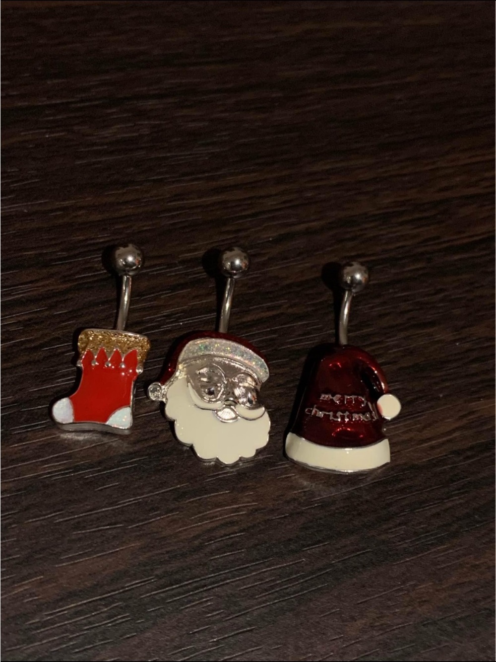 Holiday Belly Ring Set - Red Santa Stocking, Santa Face & Santa Hat